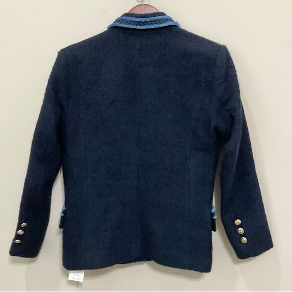 Sandro Noella Navy Tweed Blazer Sz 36 US Sz 4 Braid Trimmed Lined - Picture 9 of 13
